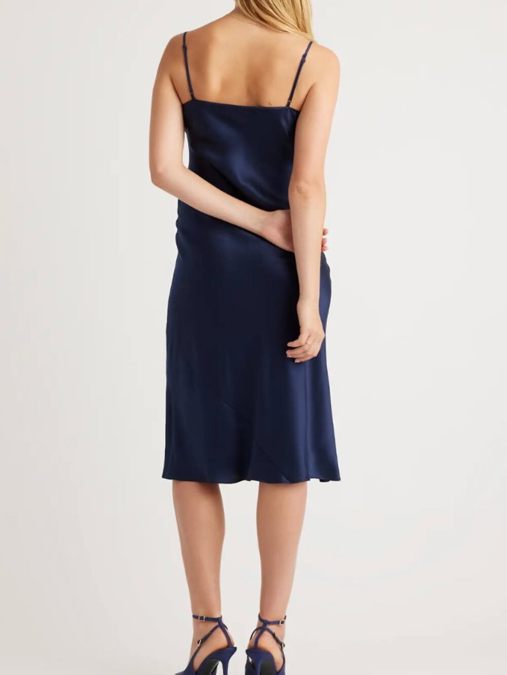 Quince Silk Midi Slip Dress in Navy - Picture 10 of 10